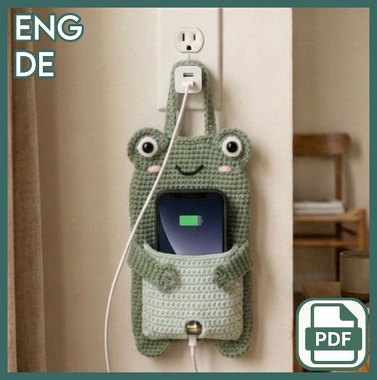 Crochet Frog Phone Holder Charging Pocket Pattern (PDF)