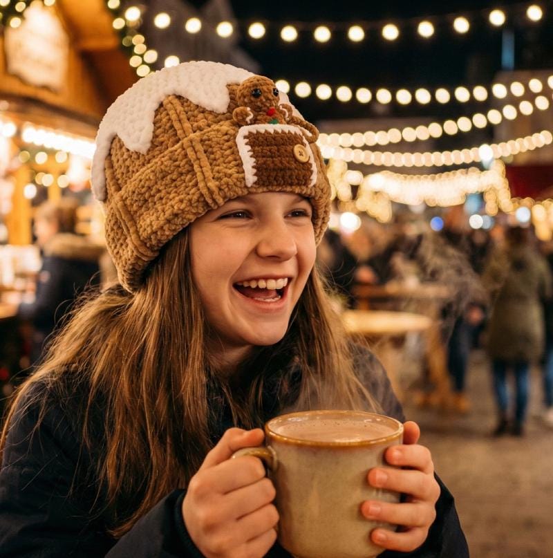 Gingerbread Beanie Crochet Pattern, Peek a Boo Gingerbread House Hat, Christmas PDF