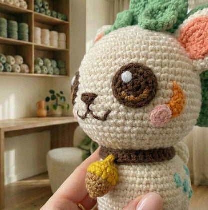 Crochet Kitten Pattern, Woodland Amigurumi Cat with Leaf Mane (Digital Download)
