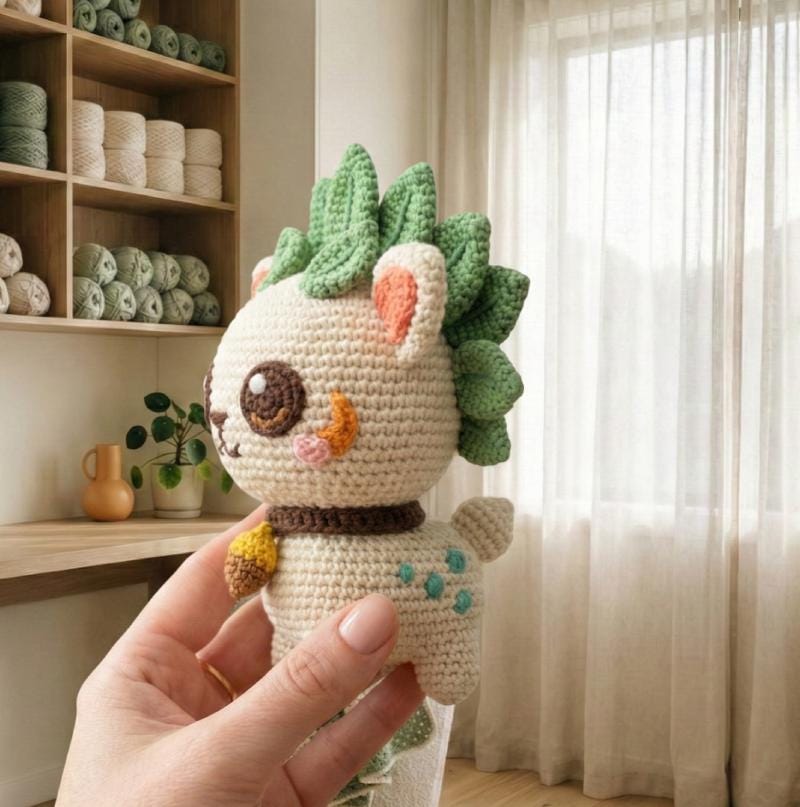 Crochet Kitten Pattern, Woodland Amigurumi Cat with Leaf Mane (Digital Download)