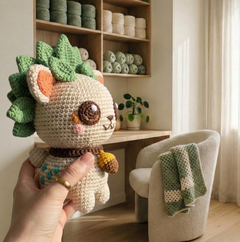 Crochet Kitten Pattern, Woodland Amigurumi Cat with Leaf Mane (Digital Download)