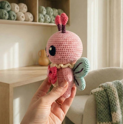 Amigurumi Love Bug Crochet Pattern PDF, Heart Antennae Flutterbug Plush, Valentine Gift, 6.5in, Intermediate