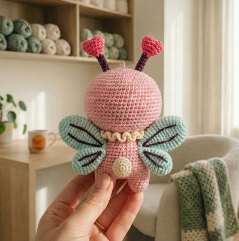 Amigurumi Love Bug Crochet Pattern PDF, Heart Antennae Flutterbug Plush, Valentine Gift, 6.5in, Intermediate