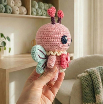 Amigurumi Love Bug Crochet Pattern PDF, Heart Antennae Flutterbug Plush, Valentine Gift, 6.5in, Intermediate