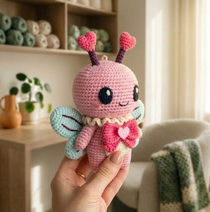 Amigurumi Love Bug Crochet Pattern PDF, Heart Antennae Flutterbug Plush, Valentine Gift, 6.5in, Intermediate