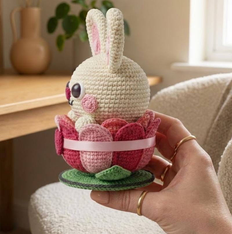 Amigurumi Heartbud Bunny Crochet Pattern, Lotus Flower Nest (PDF Digital Download)