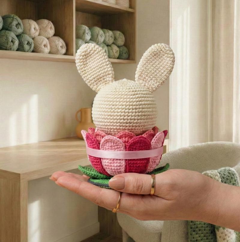 Amigurumi Heartbud Bunny Crochet Pattern, Lotus Flower Nest (PDF Digital Download)