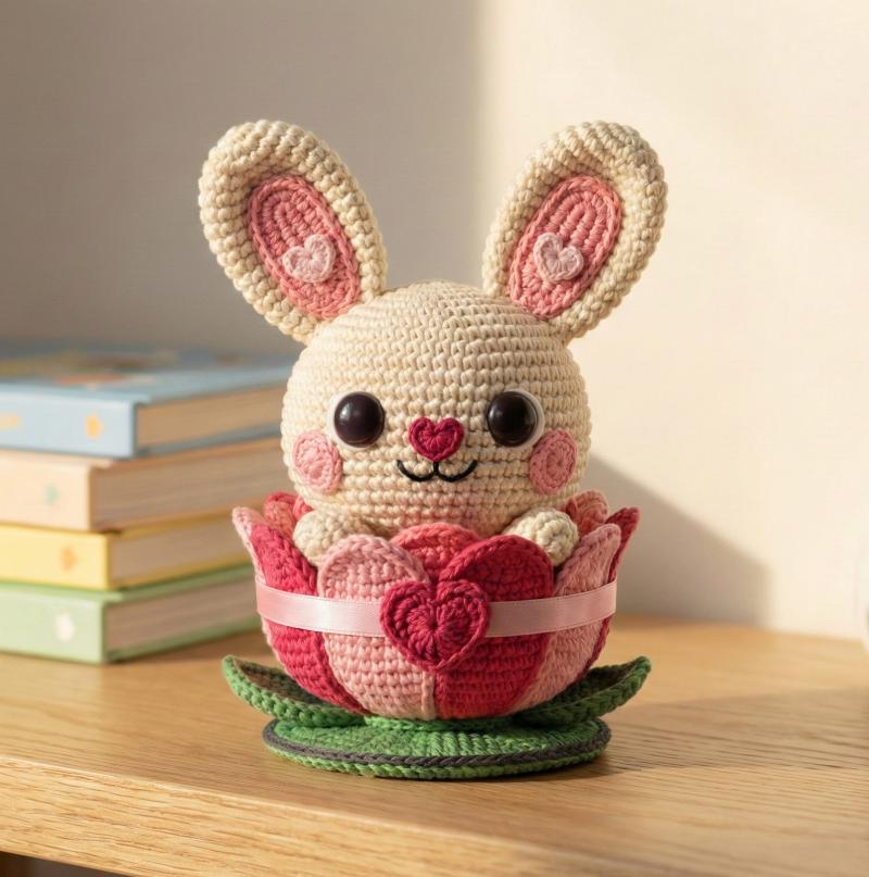 Amigurumi Heartbud Bunny Crochet Pattern, Lotus Flower Nest (PDF Digital Download)