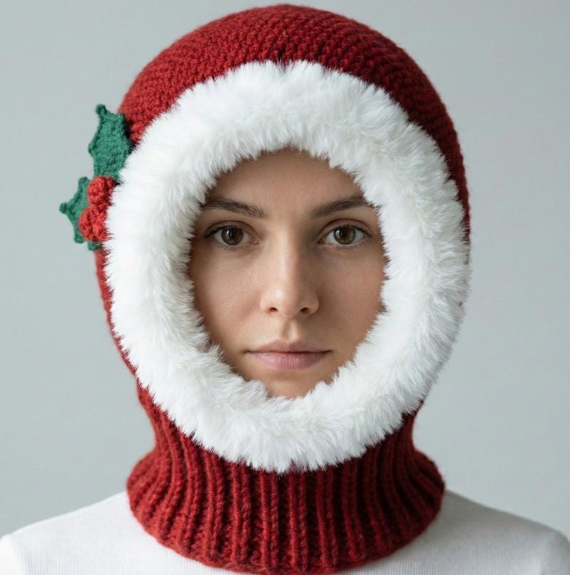 Frost & Berry Sleek Hood | Christmas Balaclava Crochet Pattern