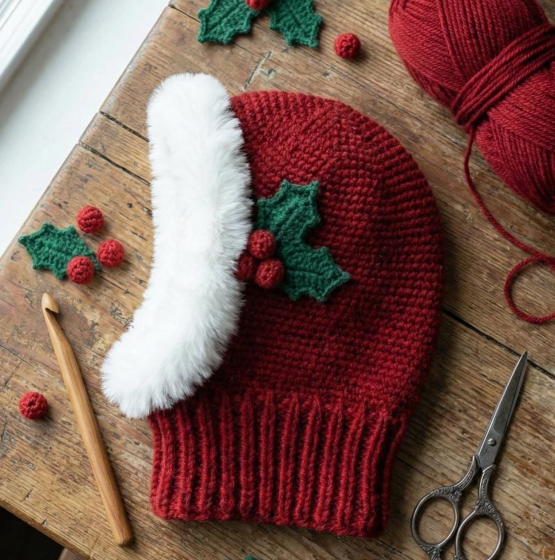 Frost & Berry Sleek Hood | Christmas Balaclava Crochet Pattern
