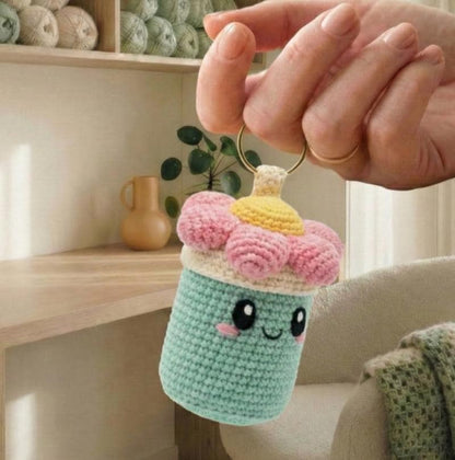 Crochet Keychain Pattern – Mint Bloom Canister Charm Amigurumi PDF (Digital Download)