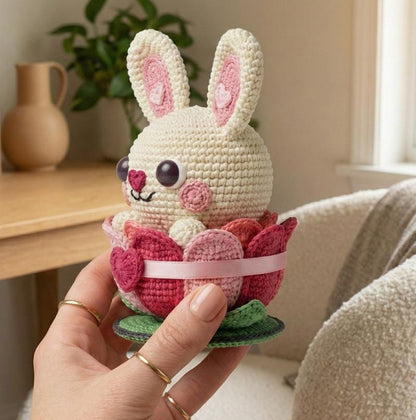 Amigurumi Heartbud Bunny Crochet Pattern, Lotus Flower Nest (PDF Digital Download)
