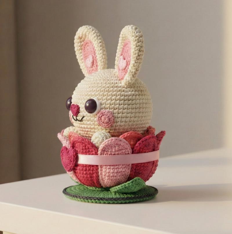 Amigurumi Heartbud Bunny Crochet Pattern, Lotus Flower Nest (PDF Digital Download)
