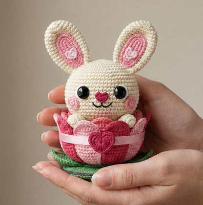 Amigurumi Heartbud Bunny Crochet Pattern, Lotus Flower Nest (PDF Digital Download)