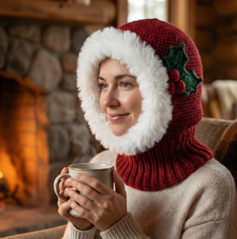 Frost & Berry Sleek Hood | Christmas Balaclava Crochet Pattern