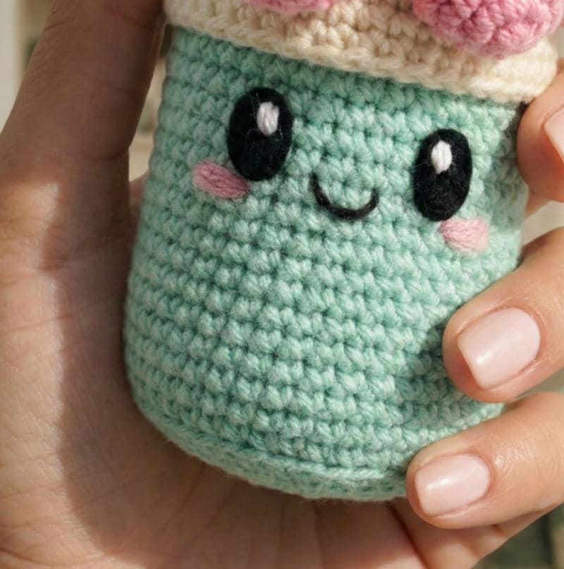 Crochet Keychain Pattern – Mint Bloom Canister Charm Amigurumi PDF (Digital Download)