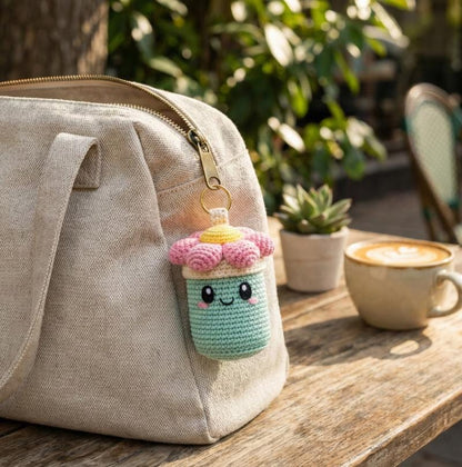Crochet Keychain Pattern – Mint Bloom Canister Charm Amigurumi PDF (Digital Download)