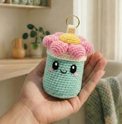 Crochet Keychain Pattern – Mint Bloom Canister Charm Amigurumi PDF (Digital Download)