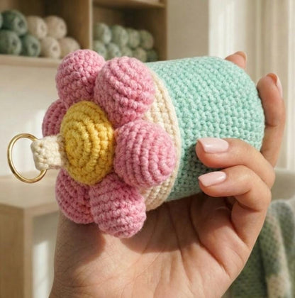 Crochet Keychain Pattern – Mint Bloom Canister Charm Amigurumi PDF (Digital Download)