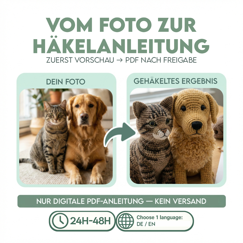 Individuelle Häkelanleitung PDF nach Foto – Haustier auf Bestellung
