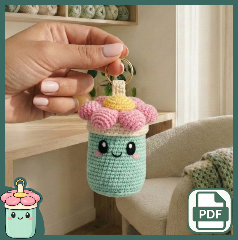 Mint Bloom Canister Keychain Crochet Pattern (PDF)