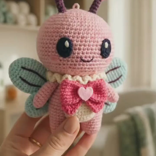 Amigurumi Love Bug Crochet Pattern PDF, Heart Antennae Flutterbug Plush, Valentine Gift, 6.5in, Intermediate