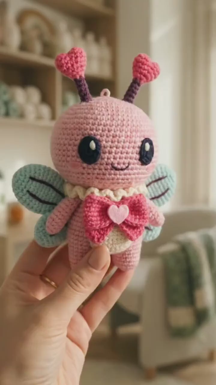 Amigurumi Love Bug Crochet Pattern PDF, Heart Antennae Flutterbug Plush, Valentine Gift, 6.5in, Intermediate