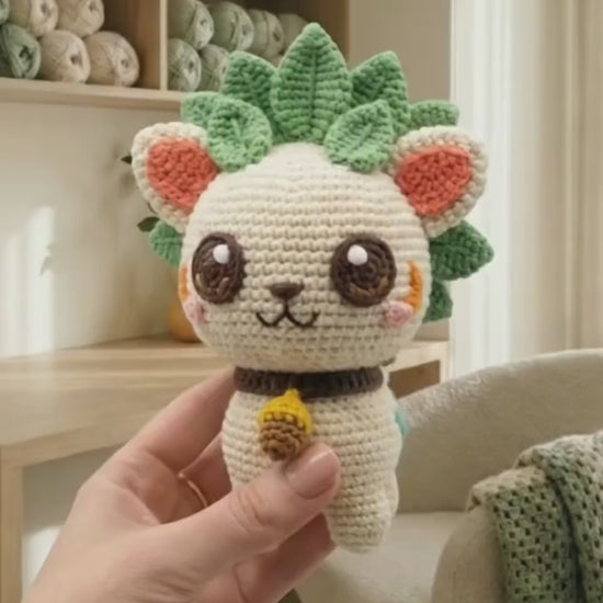 Crochet Kitten Pattern, Woodland Amigurumi Cat with Leaf Mane (Digital Download)