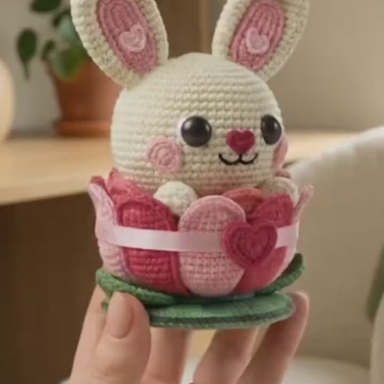 Amigurumi Heartbud Bunny Crochet Pattern, Lotus Flower Nest (PDF Digital Download)